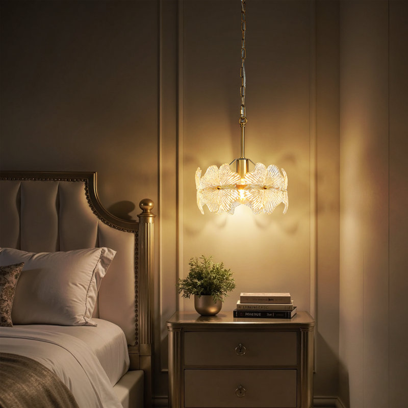 1 - Light Dimmable Single Pendant With 6 Glass Petal Shade, Gold