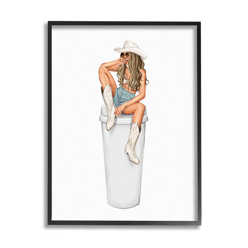 «Morning Coffee Country Cowgirl» par Ziwei Li - impression, H 20 po x l 16 po x P 1,5 po, Giclée encadrée noir minuit