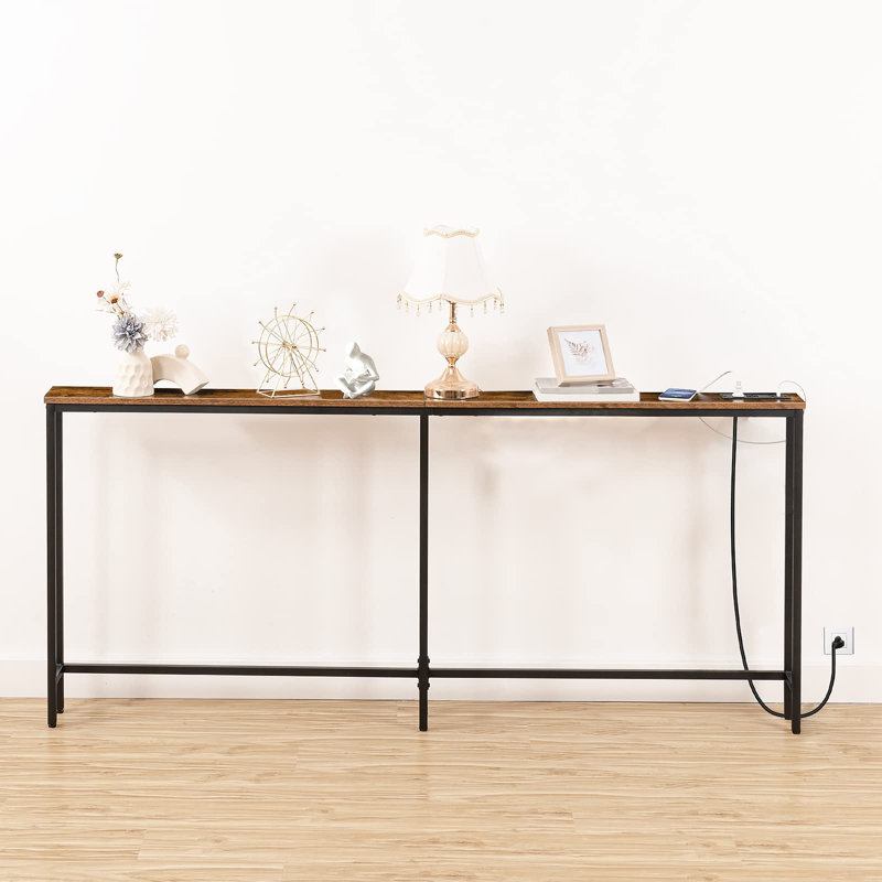 Castiglione Console Table Sofa Table with Power Outlet, Brown, 31.5" H x 70.9" W x 5.9" D