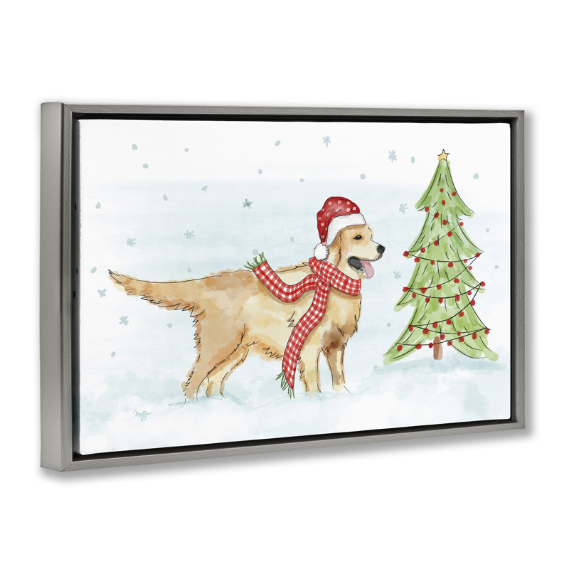 «Snowy Labrador Scene» par Mollie B., Cadre flottant gris lustré, H 17 po x l 25 po