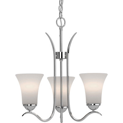 Lustre suspendu en nickel poli 3 lumières avec abat-jour en verre givré blanc Alesia