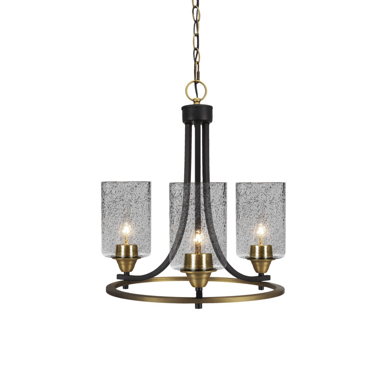 Paramount 3 Light Uplight Chandelier Shown With 4" Glass, Colorful, Matte Black/Brass