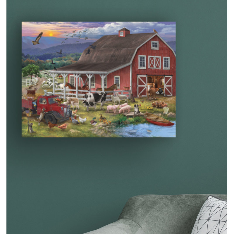 «The Barnyard Crowd» par Bigelow, impression sur toile tendue, H 14 po x l 19 po x p 2 po