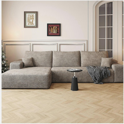 Canapé modulaire 107 po avec méridienne en L 107 po, canapé modulaire moderne avec assise profonde, fauteuils rembourrés pour la chambre à coucher du salon, aucun assemblage requis, chameau (tissu velours côtelé moelleux)