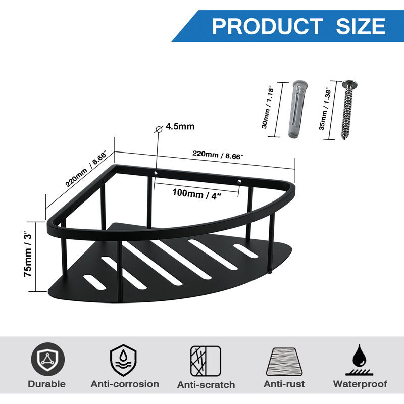 Wall Mounted Shower Caddy Corner Storage Shelf Triangular Shower Basket, Matte Black