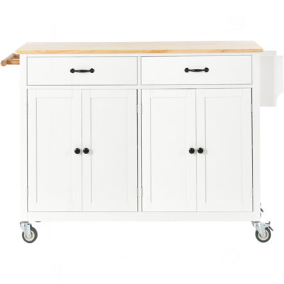 Kitchen Island Cart With Solid Wood Top And Locking Wheels,54.3 Inch Width,4 Door Cabinet And Two Drawers,Spice Rack, Towel Rack