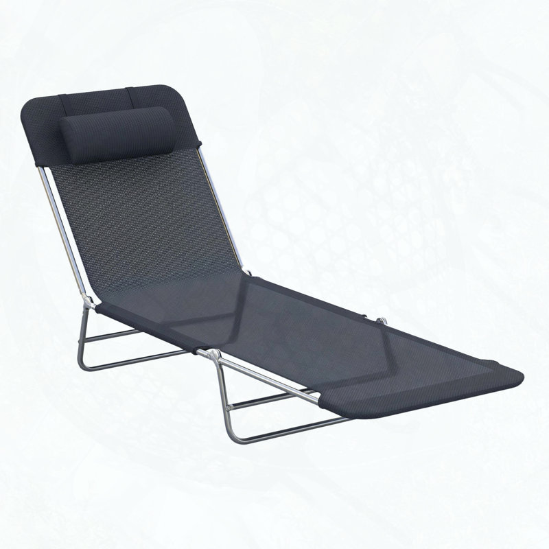 Folding Chaise Lounge Pool Chair with 0-180° Adjustable Backrest, Black