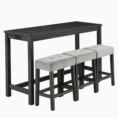 Bar Table Set With Power Outlet, Ideal For Living, Dining And Game Rooms, 4 Piece Dining Set For Comfortable And Functional Use