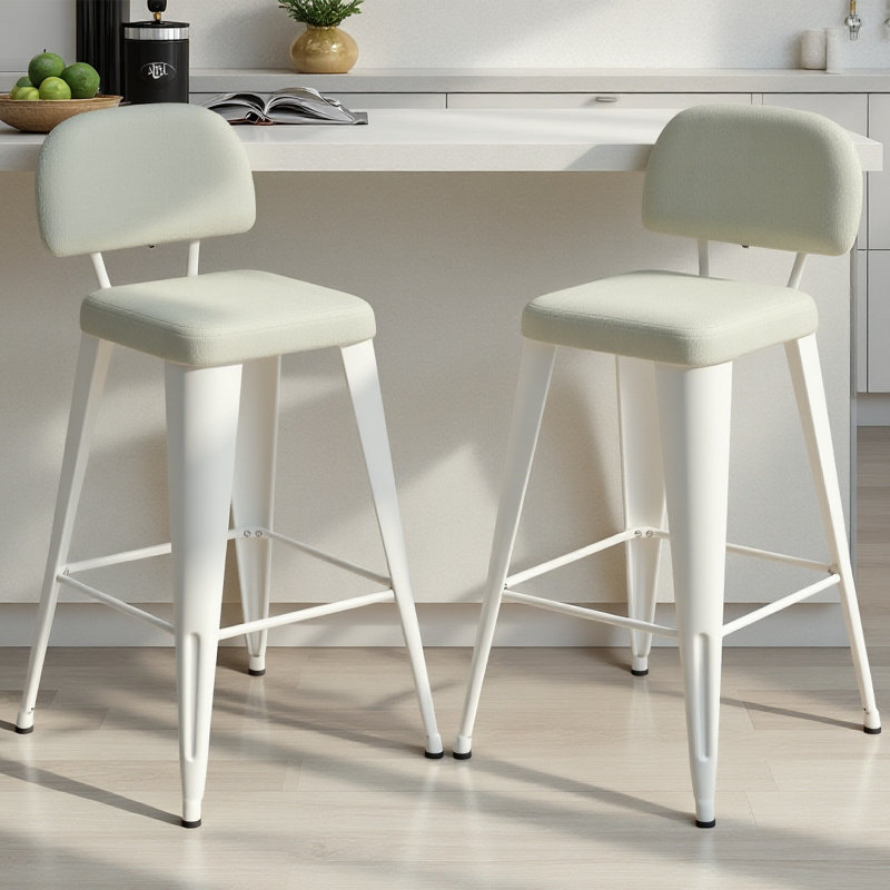 Upholstered Seat Counter Stools with Metal Frame, White, Counter Stool (26" Seat Height)