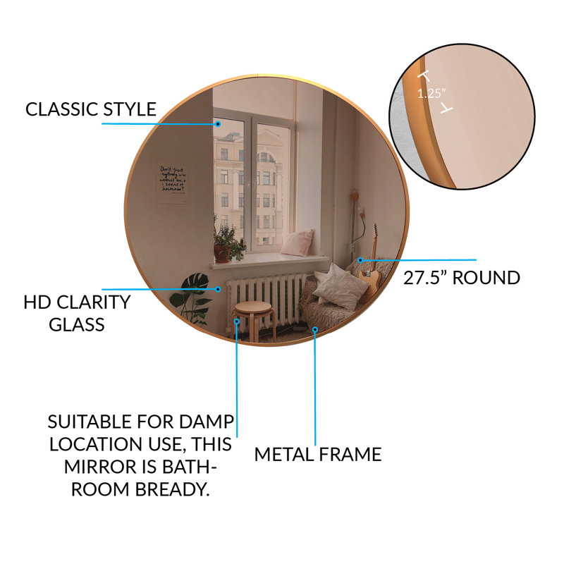 Metal Framed Wall Mounted Bathroom / Vanity Mirror, Bronze, 68.58cm H x 68.58cm W