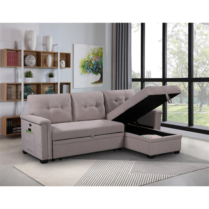 Canapé-lit modulaire réversible 84 po Ashlyn, Lin gris pâle