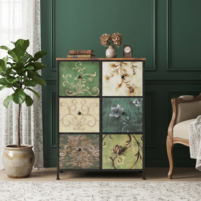 67.5&100cm W Fabric Chest of Drawers with Anti-Tipping Device, Drawer Storage Tower Units, Vintage Bohemian Patterned Dresser Organizer, Multi-Colour, 5/6/7/8/9 Drawer Available