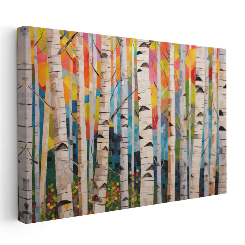 «Playful Birch Grove», art mural, H 24 po x l 36 po x P 1,25 po, Cadre flottant brun