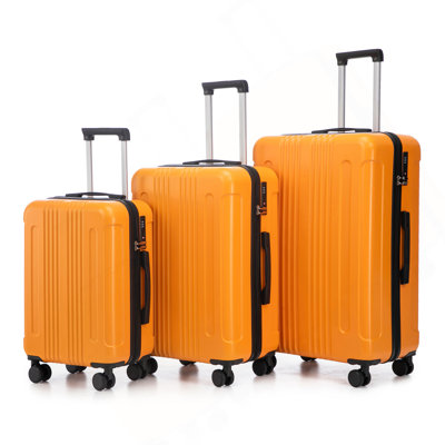 20"/24"/28" 3 Pcs/Set In ABS Spinner Wheel Luggage, Carry On Suitcase, Matching Color, TSA Combination Lock (Black+Orange)