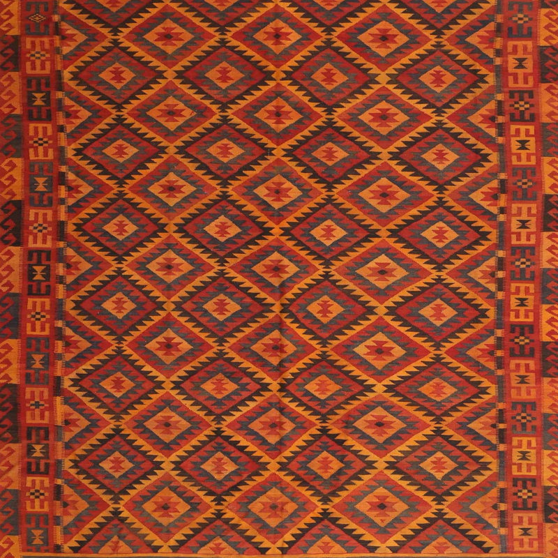 Tapis de zone orange/noir contemporaine, Carré 5 pi