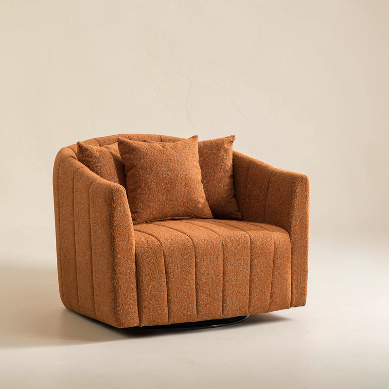 Fauteuil demi-tonneau pivotant rembourré, Chenille orange