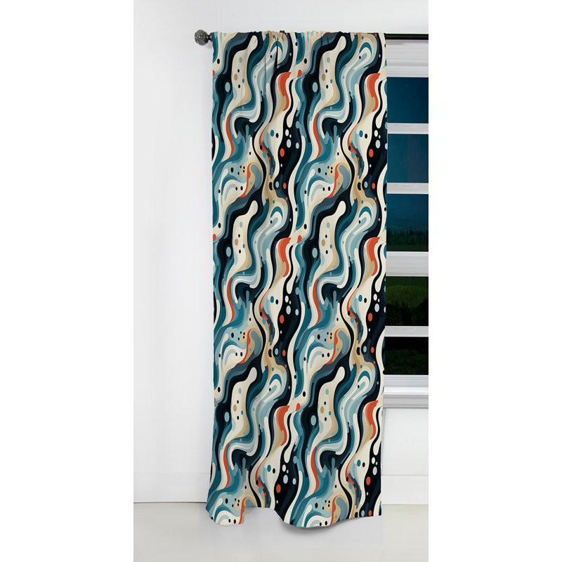 Motif rayé bleu et blanc à rayures vibrantes futuristes - Rideau occultant abstrait - 1 panneaux, L 52 po x L 63 po