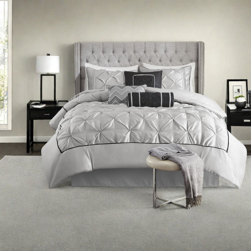 Piece Queen Polyester Bedding Sets, Pleated Tufted Modern Home
