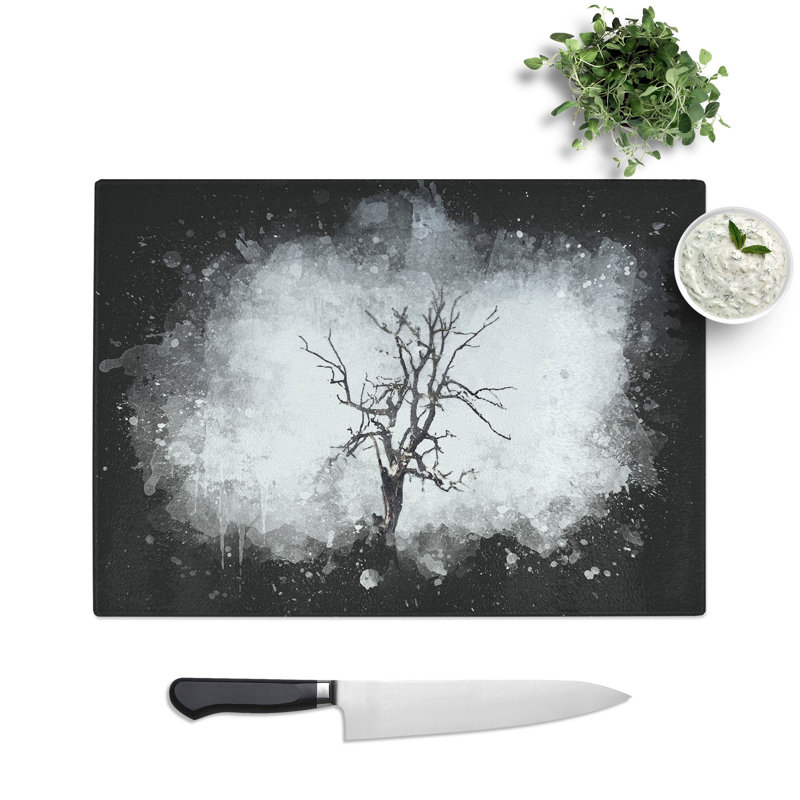 Tempered Glass Winter Tree Paint Splash Chopping Board, 20 cm x 28.5 cm