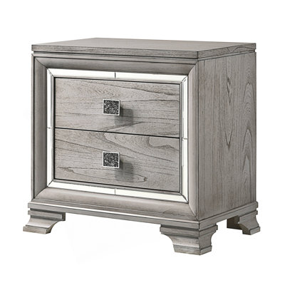 Contemporary 2 Storage Drawer Nightstand, End Table, Mirrored Nightstand, Accent Table
