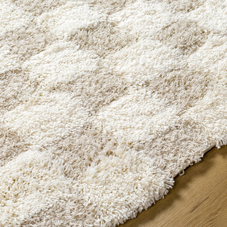 Molly Checkered Machine Woven Polypropylene Area Rug in Cream/Light Beige