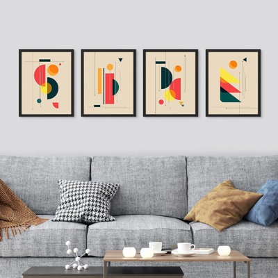 Mid-Century Modern Retro Polygon Collage, impression encadrée de 4 pièces