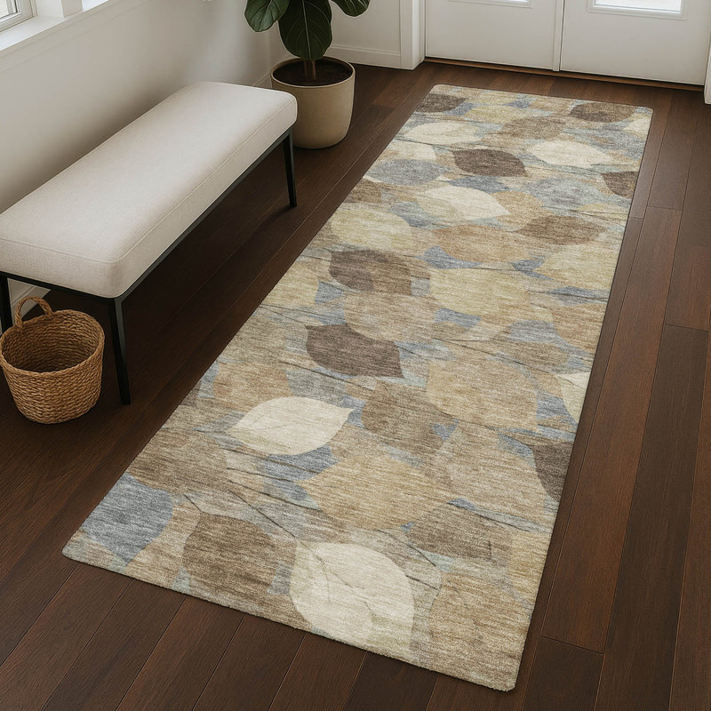 Machine Washable Indoor/Outdoor Chantille ACN2444 Floral Rug, 2'3" x 7'6" Runner, Beige