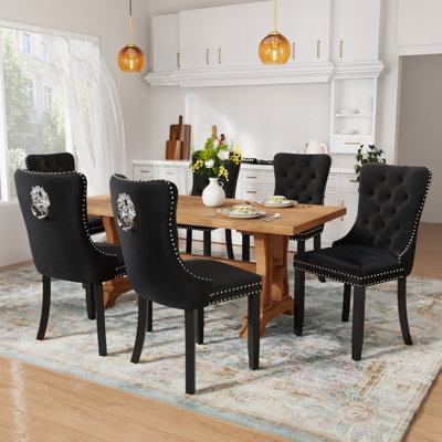 Velvet Upholstered Nailhead Dining Chairs Side Chairs Set of 6