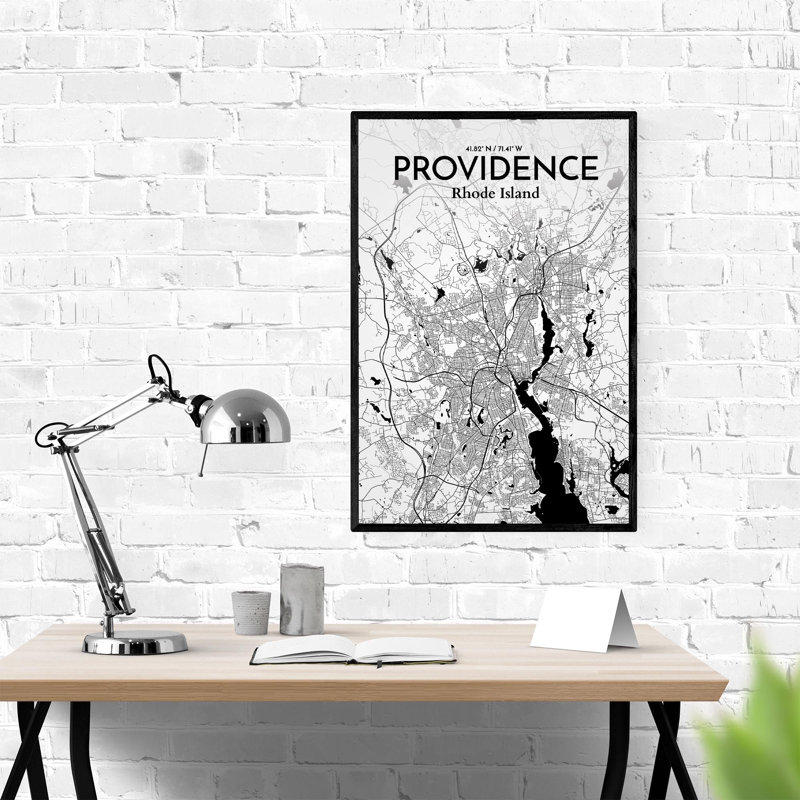 Providence, carte de la ville, impression, Noir et blanc, H 36 po x l 24 po