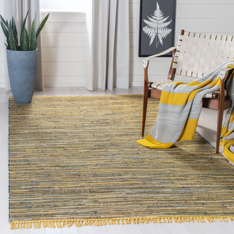 Tapis rayé en coton tissé à la main Desilva, Rectangle 4 pi x 6 pi