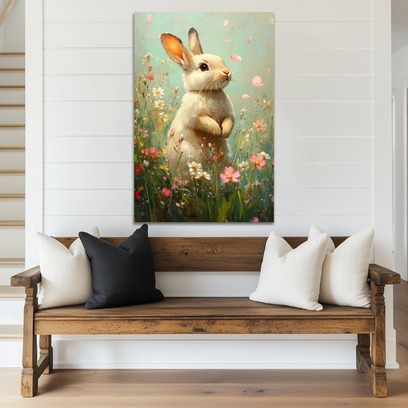  Art mural sur toile de lapin - Printemps et Pâques, lapin, décoration murale, œuvre d'art de la peinture enveloppée de lapin pour l'intérieur de la maison, 20 po x 30 po