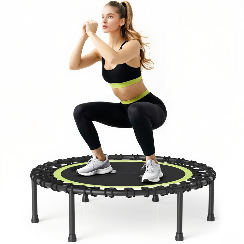 Trampoline 48 po avec poignée, rebord silencieux, cadre en acier pliable