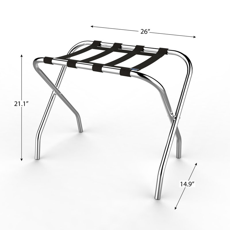 Porte-valise pliable chromé et porte-valise - Support de sac pliable durable avec sangles en nylon noir
