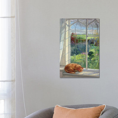 Sleeping Cat and Chinese Bridge 1 Piece Wrapped Canvas Painting