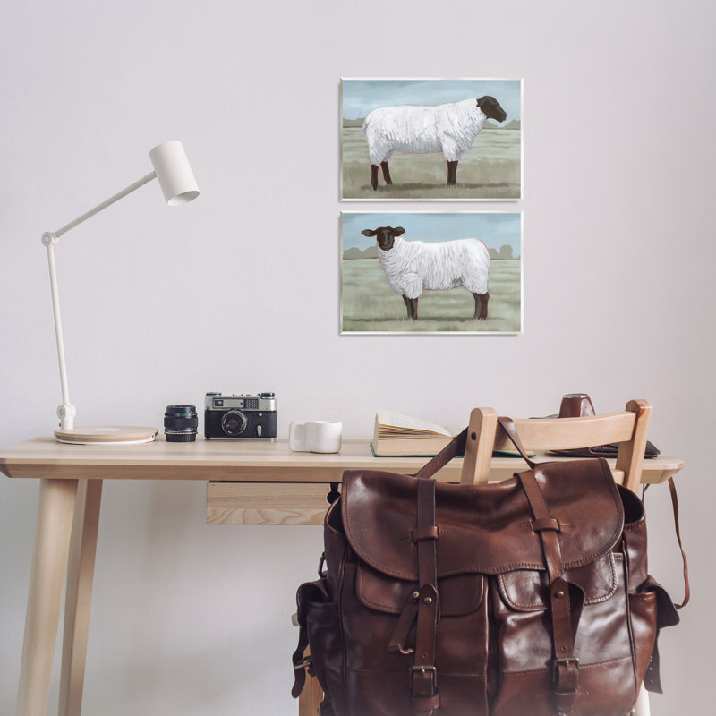 «Sheep Duo in Pasture», ensemble de 2 plaques murales par Grace Popp, H 10 po x l 15 po
