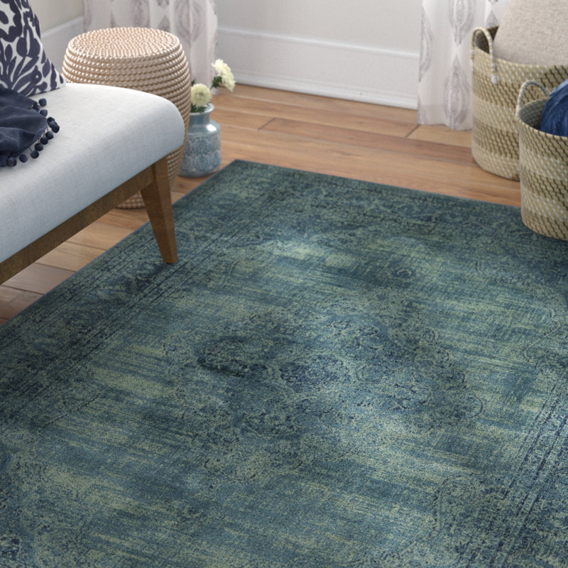 Tapis oriental turquoise / bleu Goodfellow, Rectangle 4 pi x 5 pi 7 po
