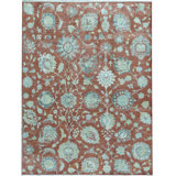 Wool Floral Area Rug in Rust/Blue