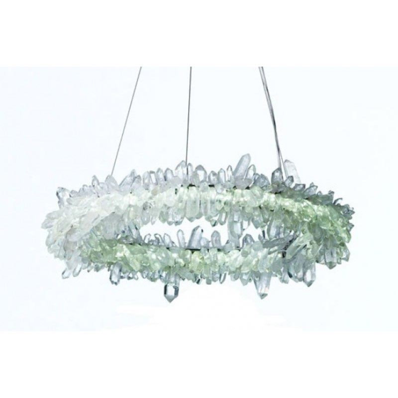 Kamilya Light Iron Ring Diamond Quartz Crystal Pendant Chandelier, Black Nickel, Milky White, 30" Diameter x 8" Height