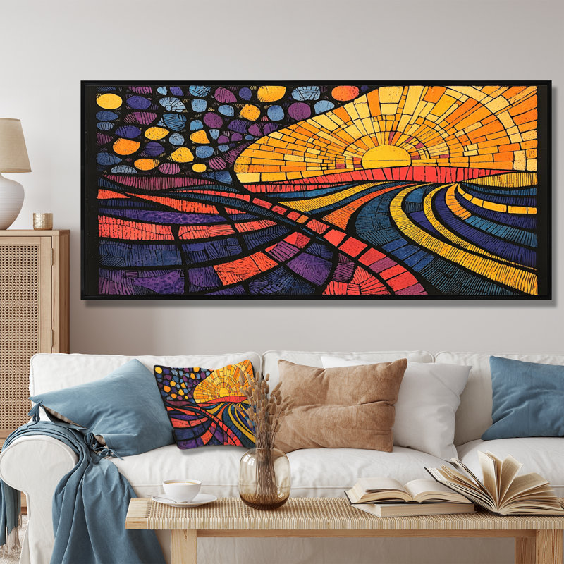 Art mural sur toile Gurkiran Mosaic Meadow, H 28 po x l 60 po, Impression encadrée flottante, Noir, noir, noir, noir