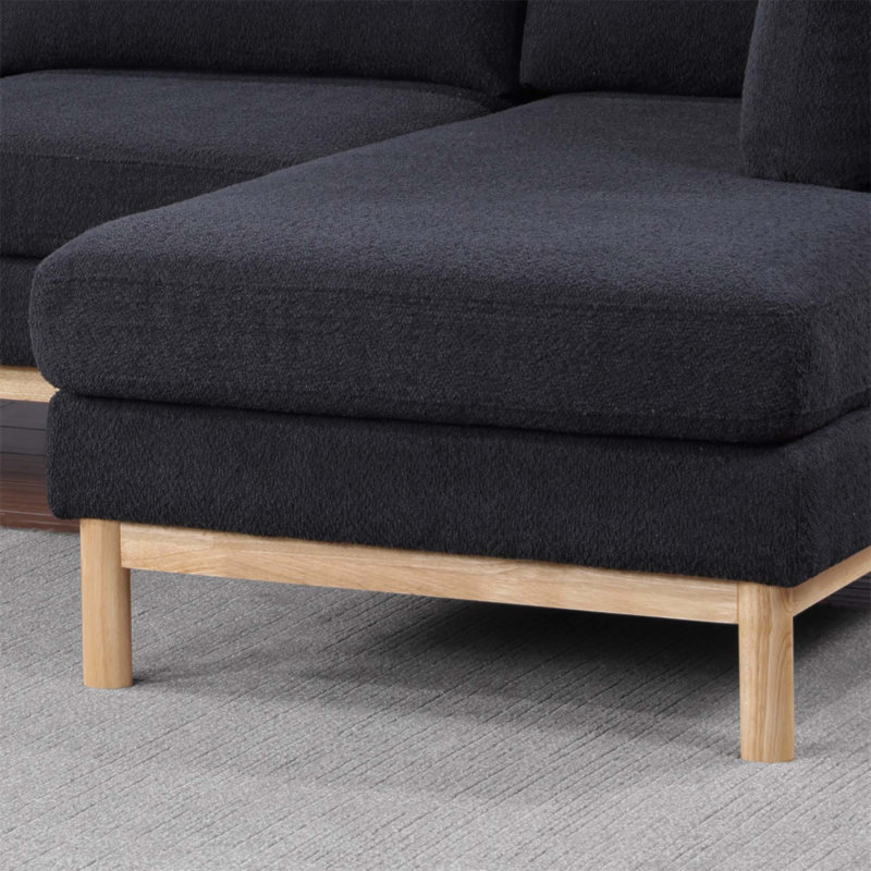 Hallie Sherpa 124 Inch Wide Double Chaise U-Shape Sectional Sofa With Natural Wood Trim And Comfortable Seating