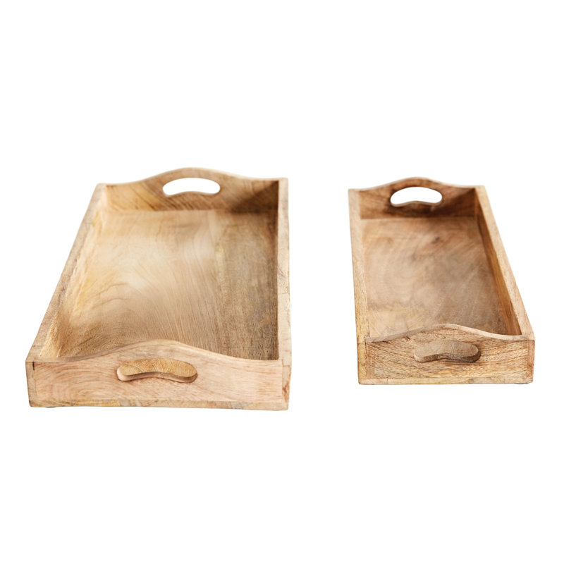 2-Piece Mango Wood Serving Trays with Handles