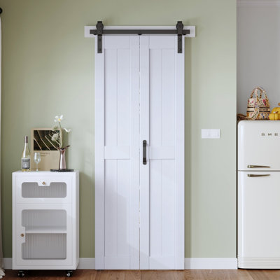 Porte pliante à panneaux en bois manufacturé avec quincaillerie d'installation