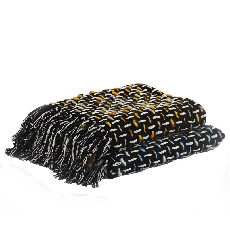 Woven Striped 100% Cotton Throw Blanket, Black/Gold