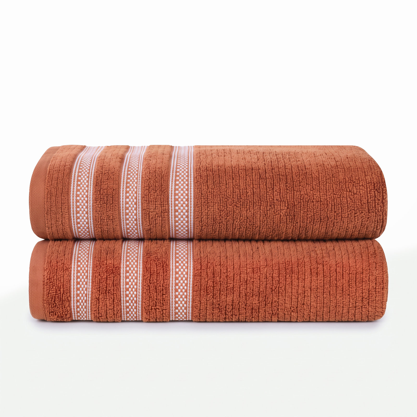 3-Piece Geometric Zero-Twist Cotton Towel Set, Rust