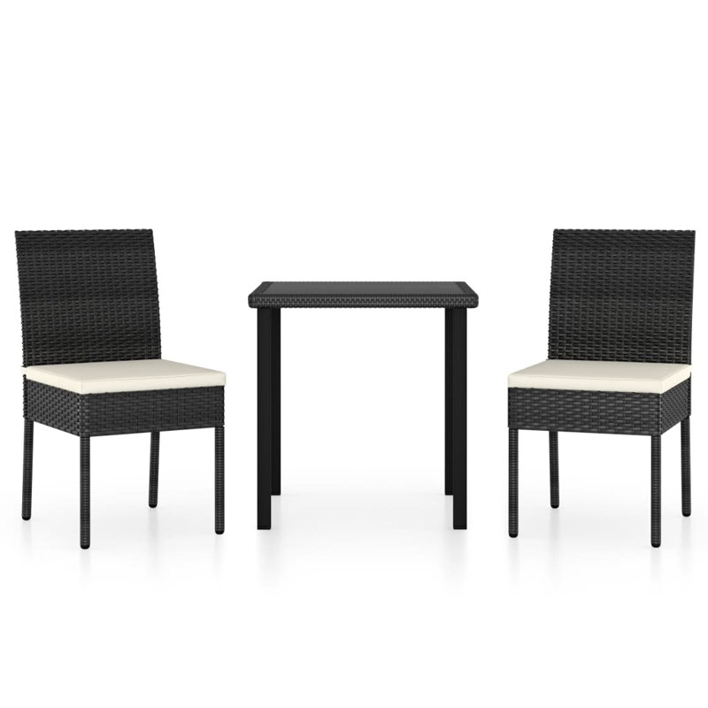 Khamiya Square Bistro Set with Cushions, White, Black, 2
