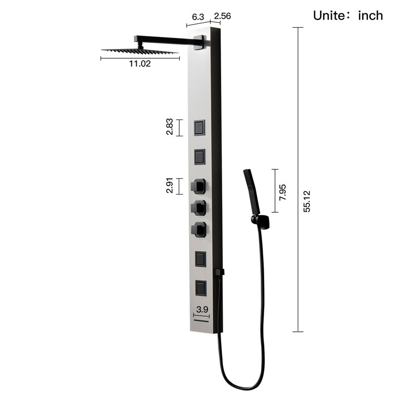 Panneau de douche 55,12, Noir / nickel