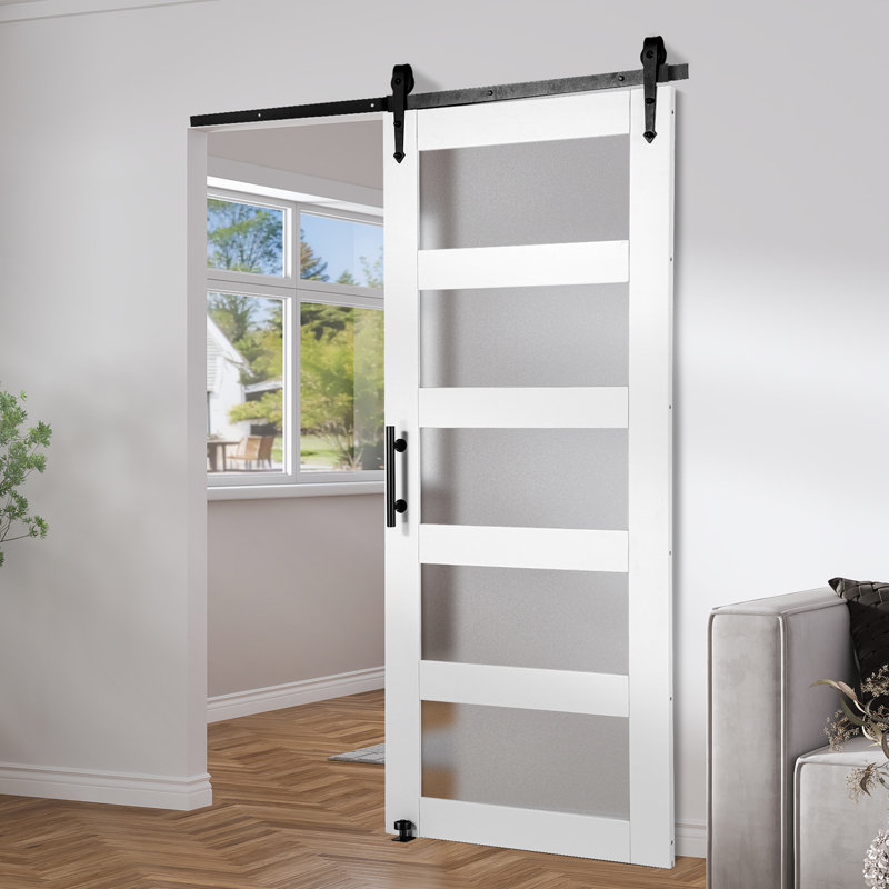 VEVOR 3-Lite Frosted Glass and Wood Paneled Barn Door with Installation Hardware Kit, 813mm x 2134mm