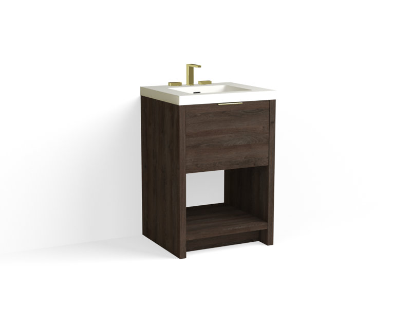 Vista 24" W Freestanding Single Bathroom Vanity, White Matte, Nocino/Satin Nickel, 8" Widespread