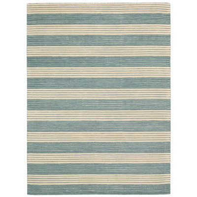 Ripple Wool Striped Area Rug in Blue