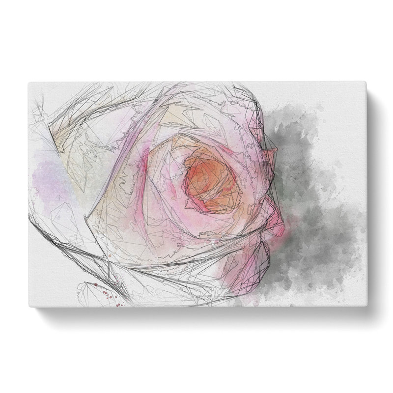 Pink Tipped Rose - Wrapped Canvas Painting, 60cm H x 91cm W x 3cm D